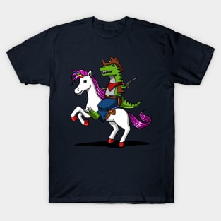 T-Rex Dinosaur Cowboy Riding Magical Unicorn T-Shirt